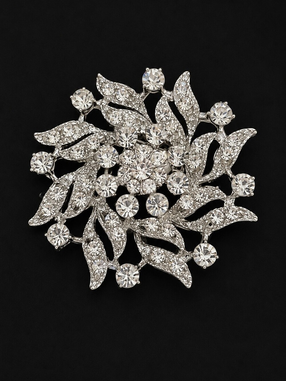 Antique Style Rhinestone Floral Bridal Coquette Holiday Brooch Pin
